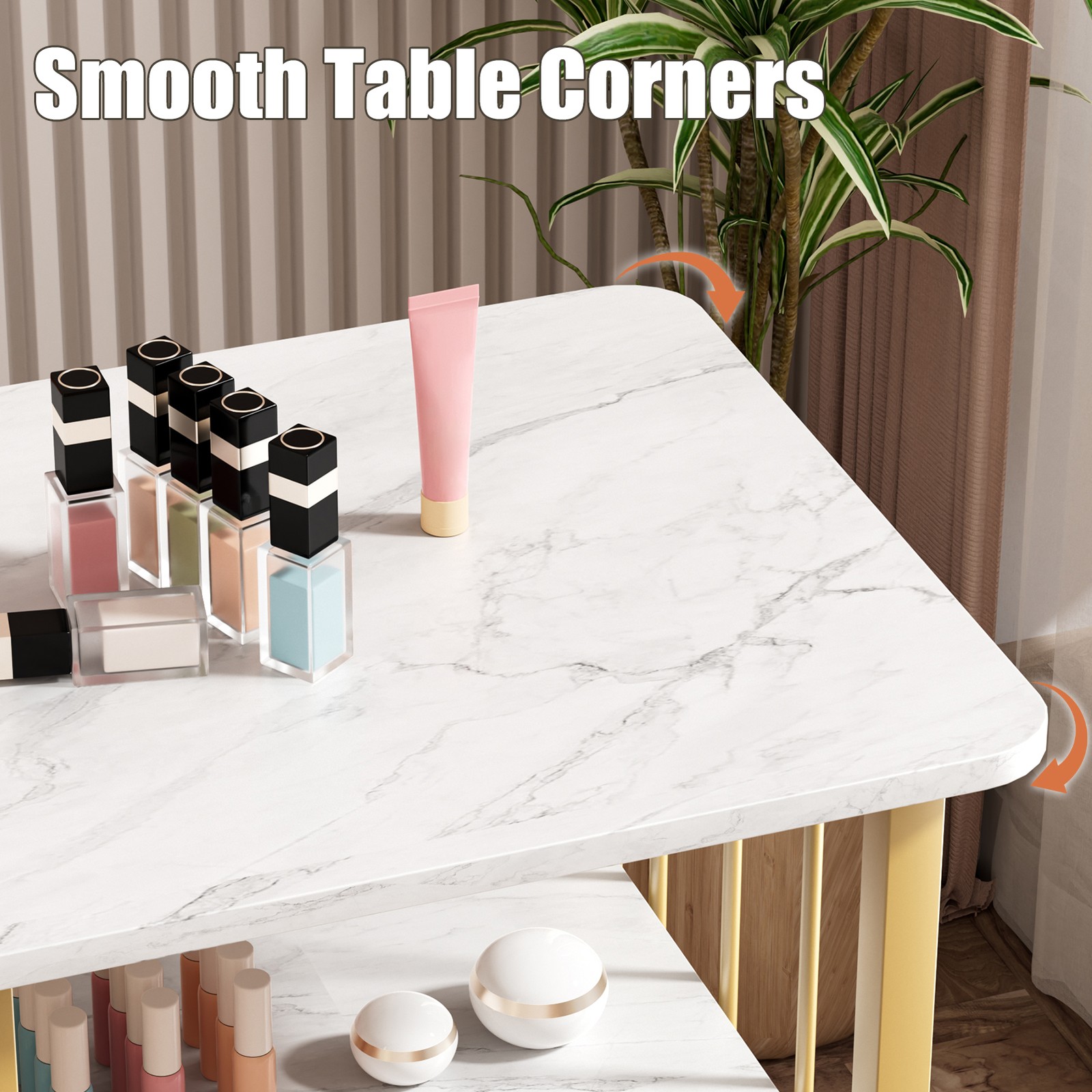 New Manicure Nail Table Beauty Salon & 3-Tier Side Shelves Station Desk White