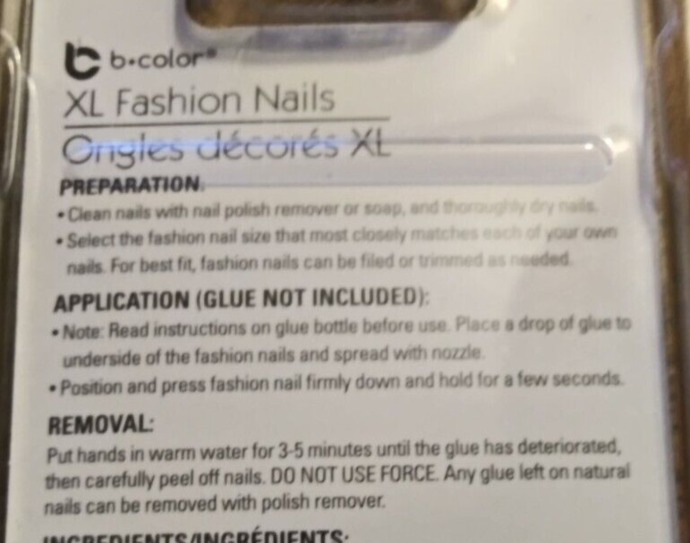 b color 12 count XL Fashion Nails Stiletto Shape Glue Not Inc