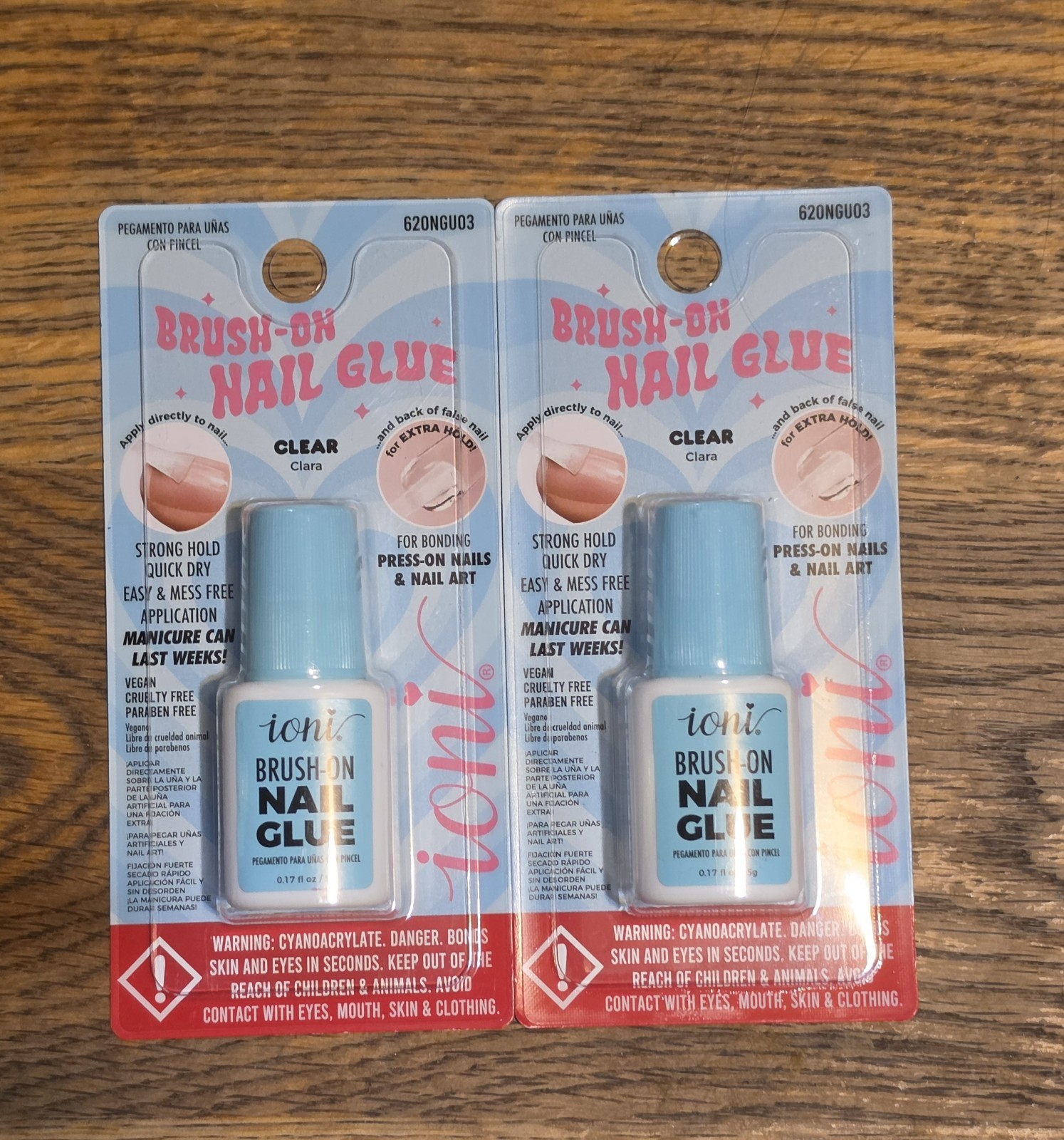 2 x Ioni Brush-On Nail Glue In Clear for Press-On Nails 0.17fl Oz BNIB