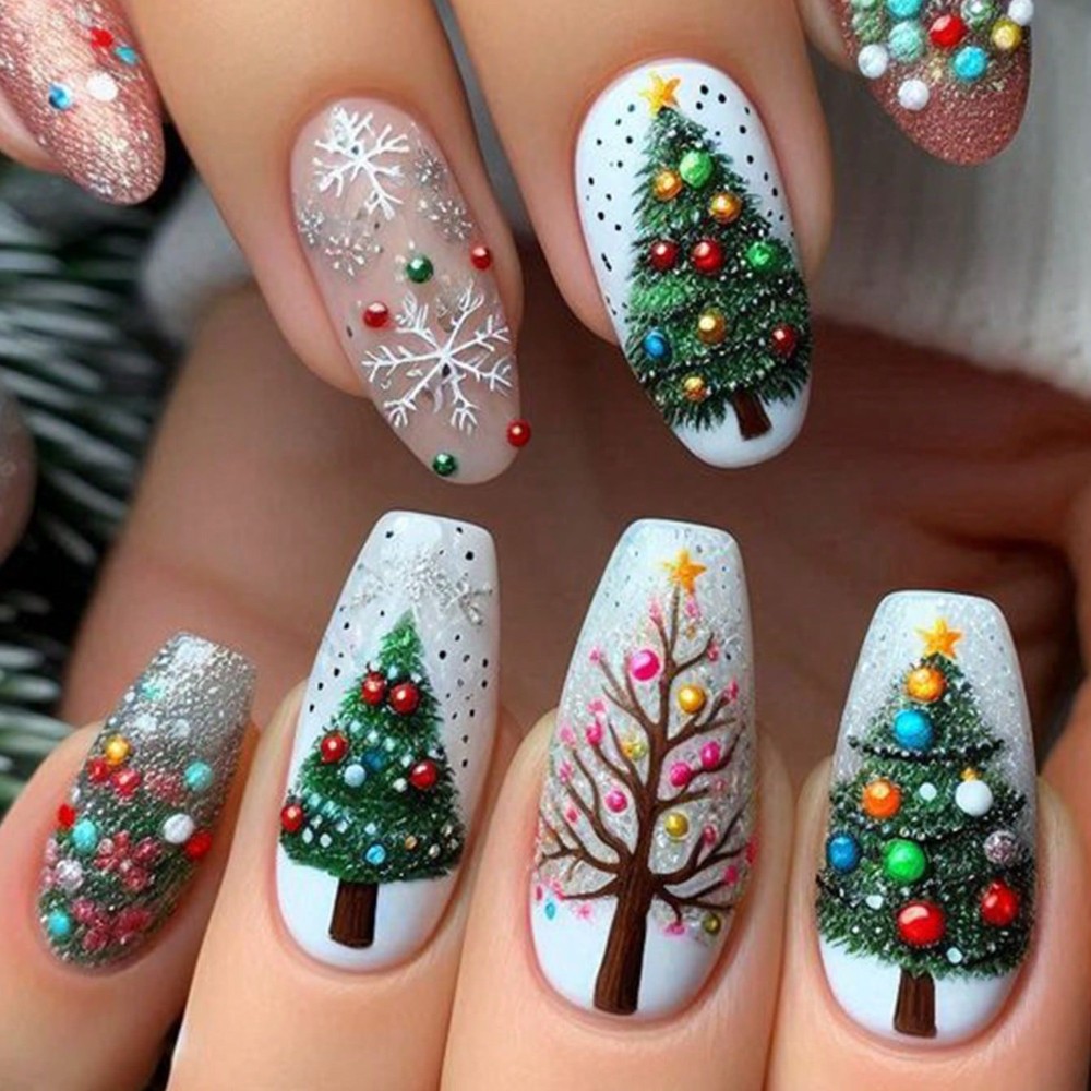 4Pcs 3D Christmas Nail Stickers Self-Adhesive Festive Nail Art Decals for Xmas