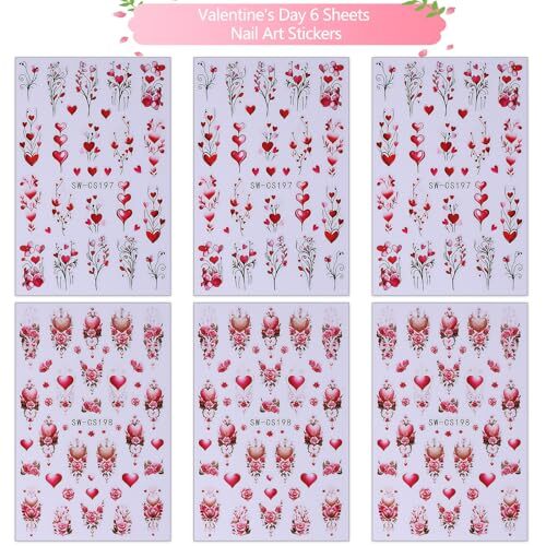 Valentine’s Day Nail Art Stickers Decals Red Love Tree Valentine’s Day Style5