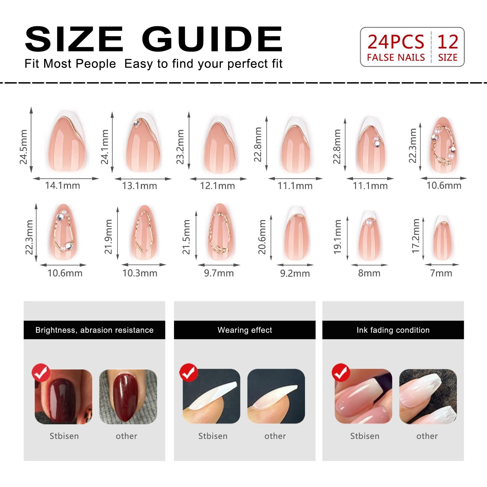 Stbisen Milky Nude French Almond Press On Nails