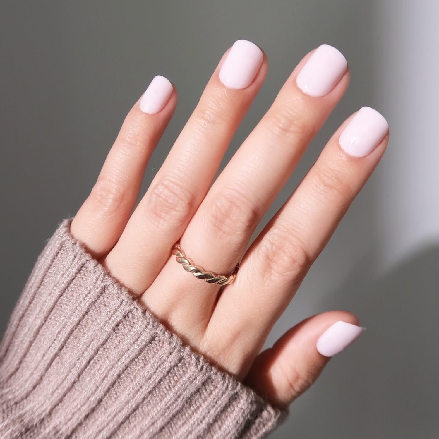 Super Short Pink Press On Nails Kit – 30 Milky Fake Nails, 12 Sizes, Glue Includ