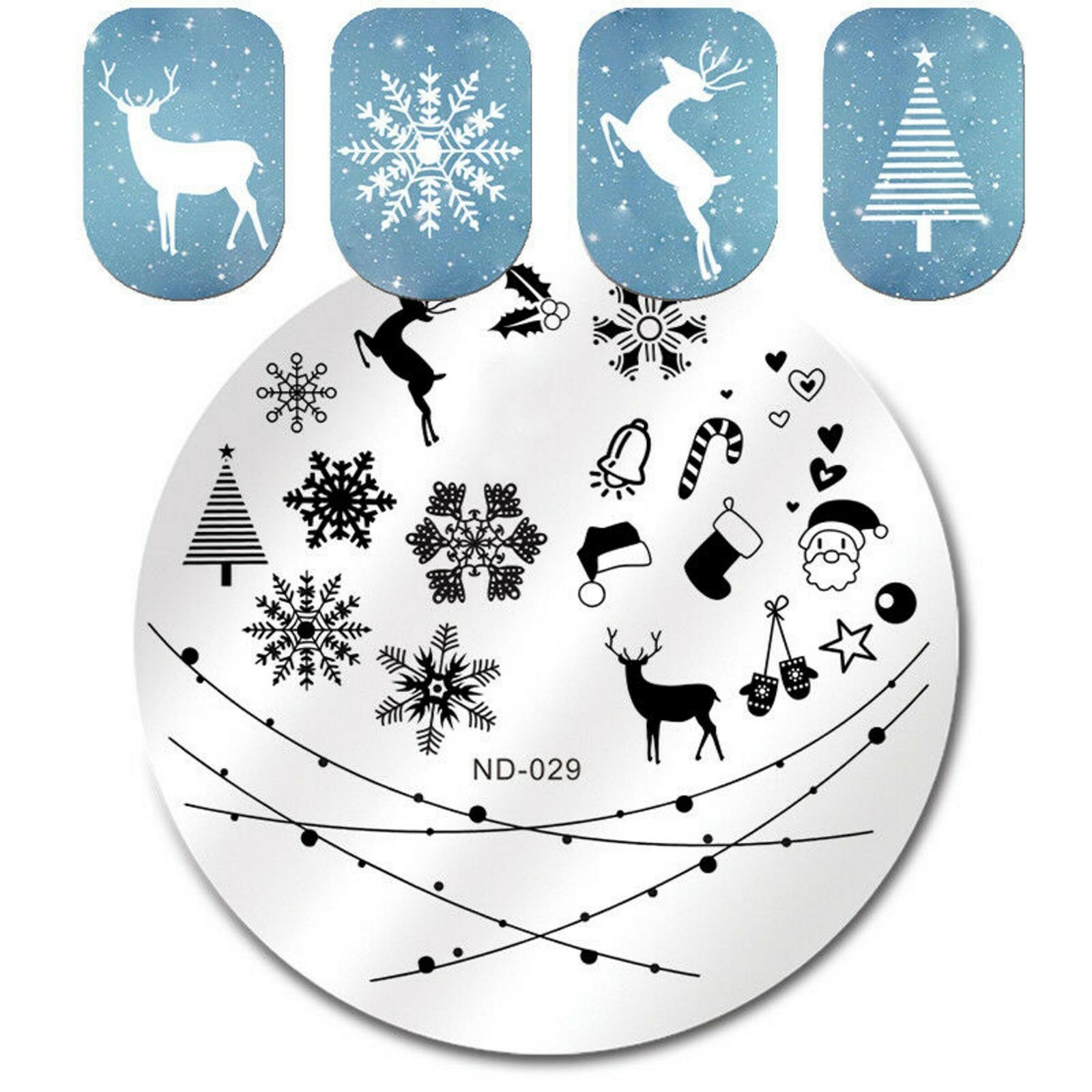 Christmas Snowflake Deer Nail Art Image Stamping Plates ND-029