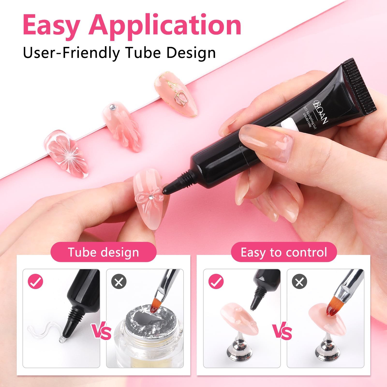 BQAN 3D Nail Sculpting Gel Kit – Professional No-Wipe Formula with Clear