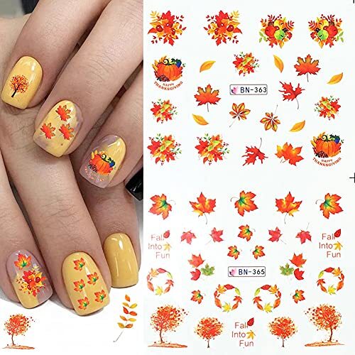 Maple Leaves & Pumpkin Nail Stickers, 12 Sheets Waterecals forIY D