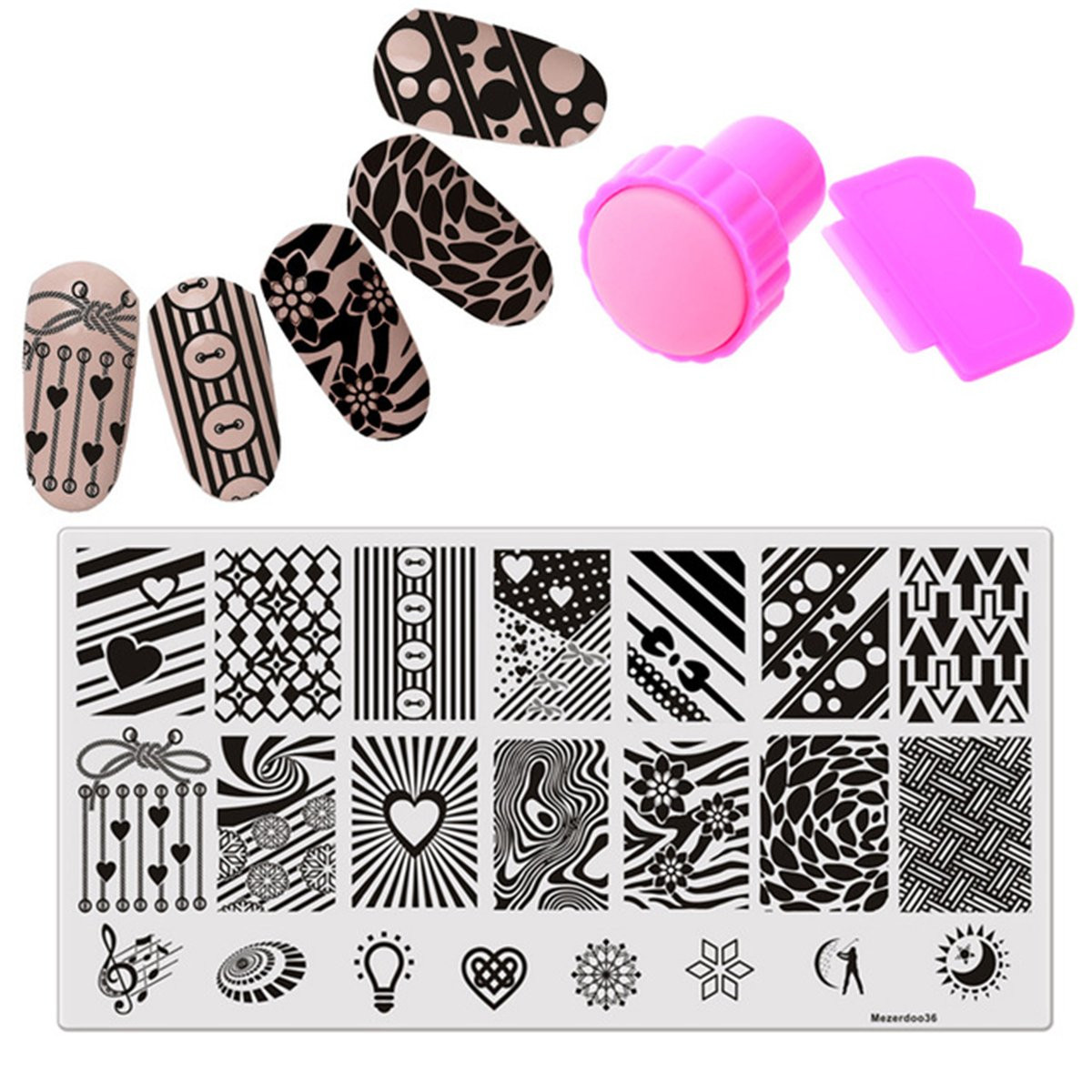 Nail Stamping Plates Stripes Nail Art Stamper Scraper Set Plate Animal Rectangle