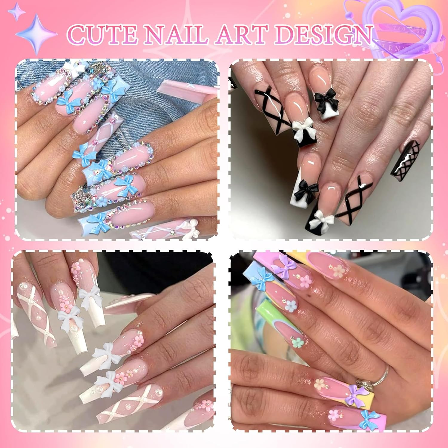 Colorful Bow Nail Charms 6 Colors Mini Flower Nail Art Charm Resin Bowknot Nail