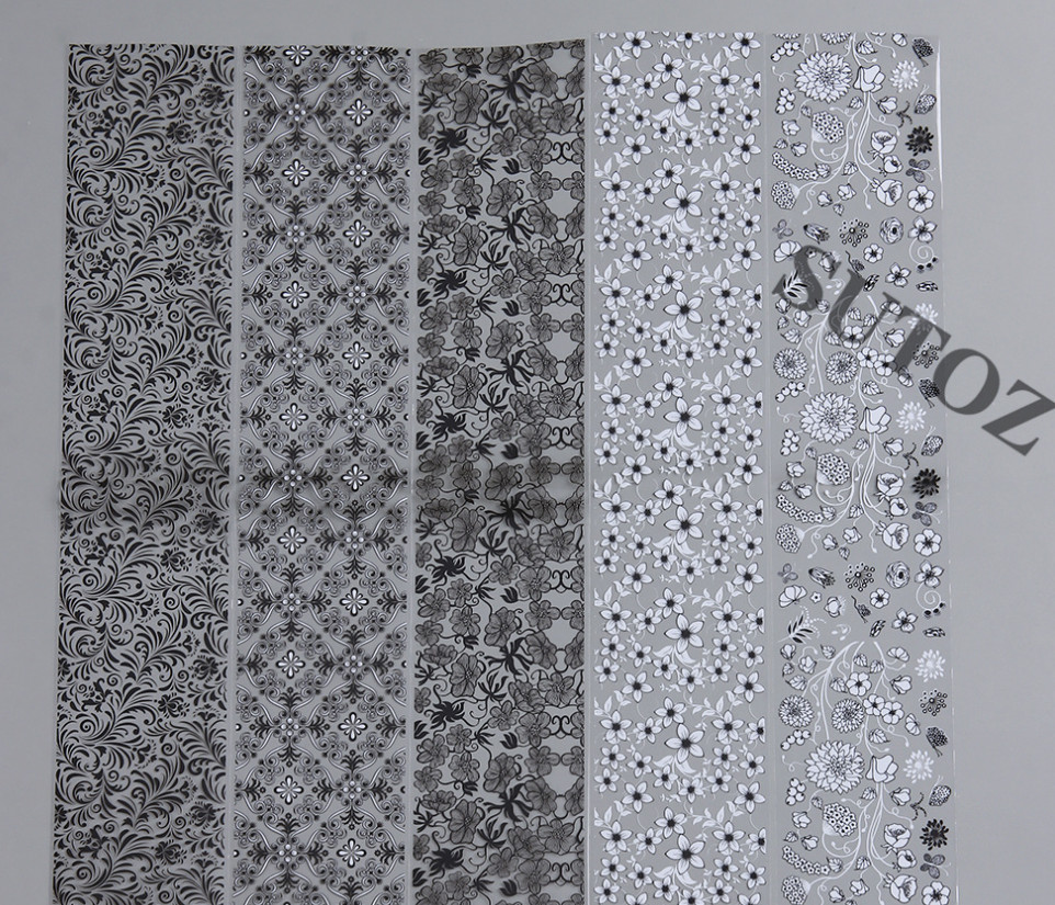 10Pcs Black White Flower Vine Lace Foils Nail Art Transfer Stickers #F NH30