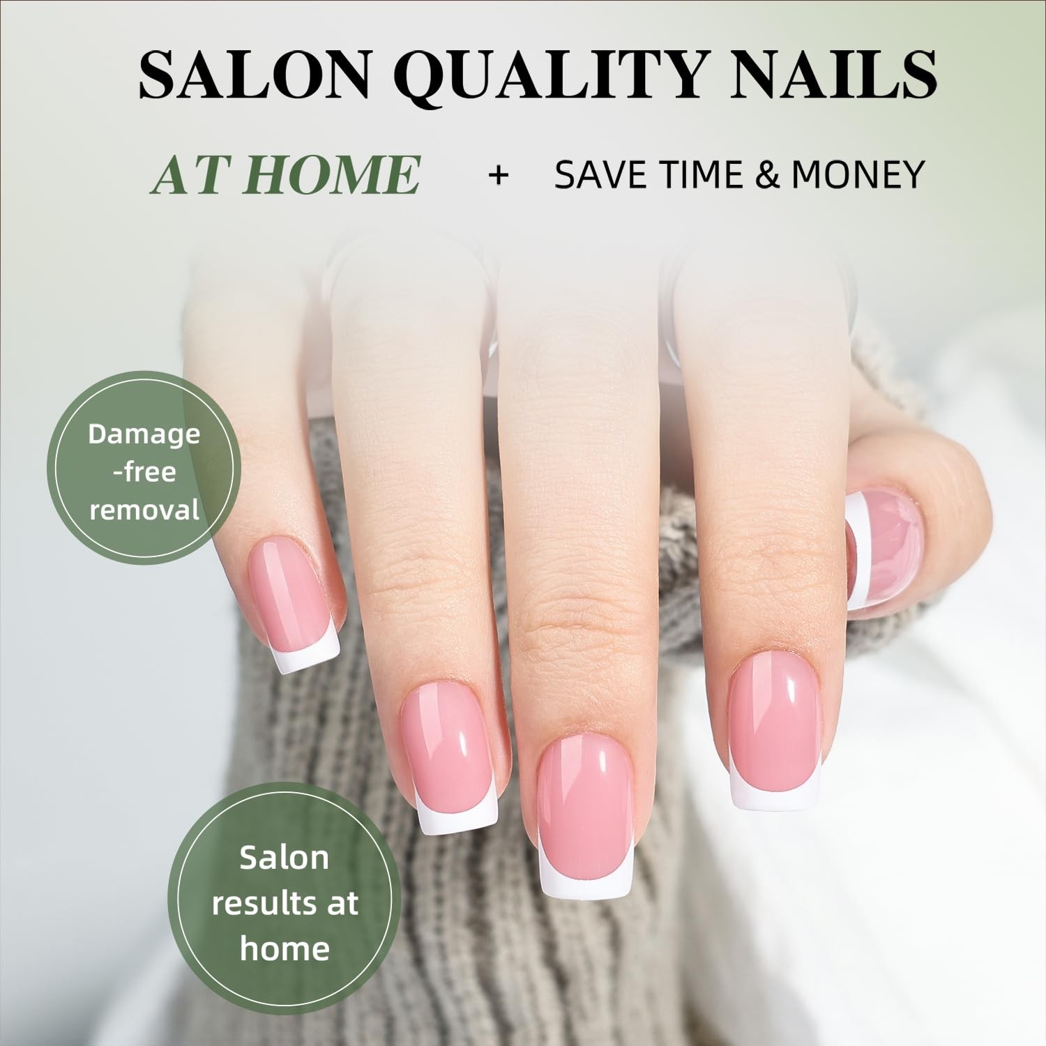 WiniBeauty White French Tip Press On Nails – French Tip Square Fake Nails | M…