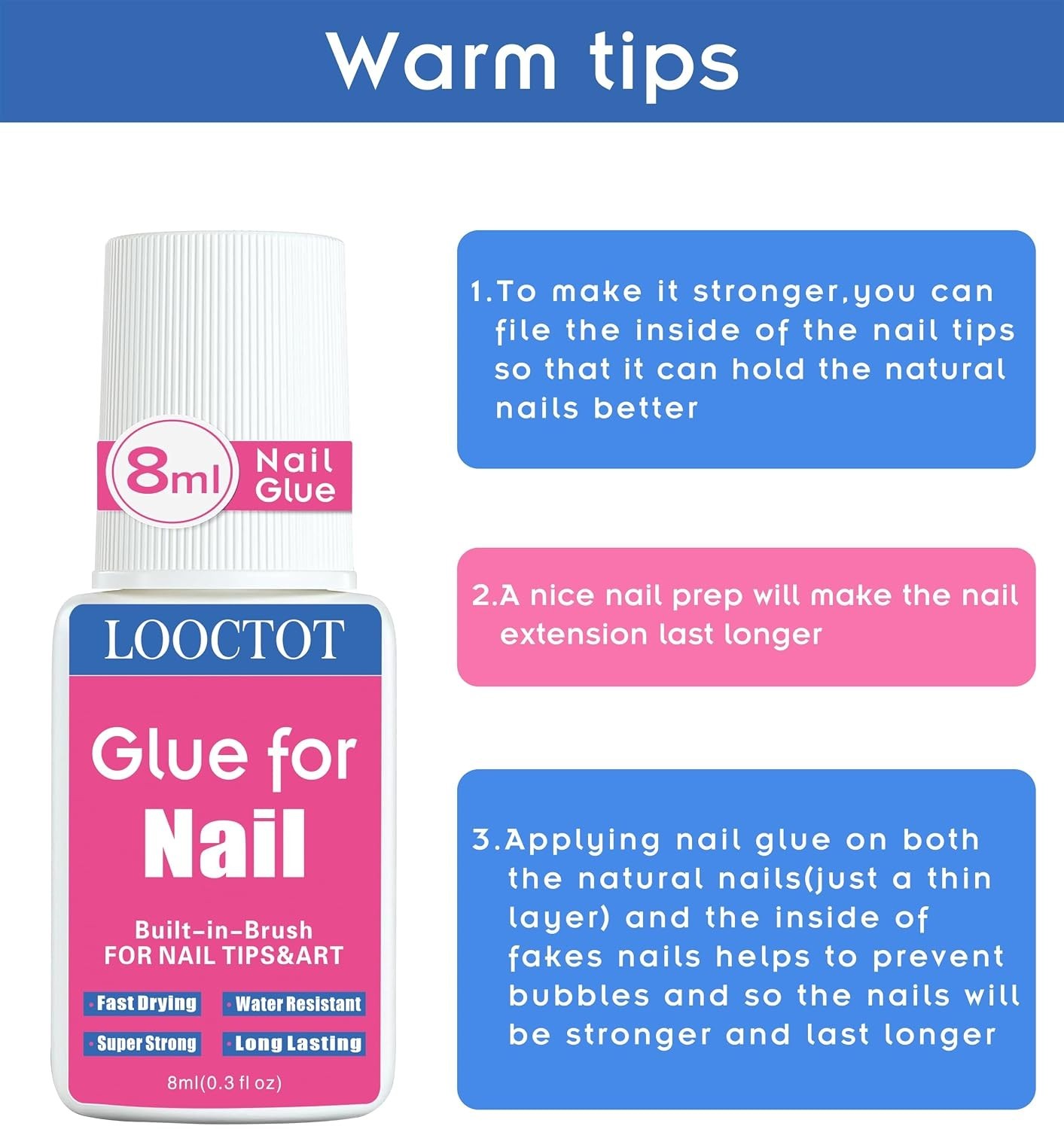 Super Strong Nail Cement 8ml*2 for Acrylic & Press On Nails – Waterproof Formula