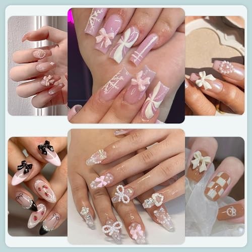600 Pcs 3D Nail Charms and Flatback Pearls Set 1 – 8 Colors A Style with Glue