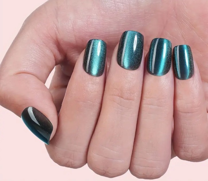 24 Matte Black Chrome Rim Press On Nails Square w/ glue silver