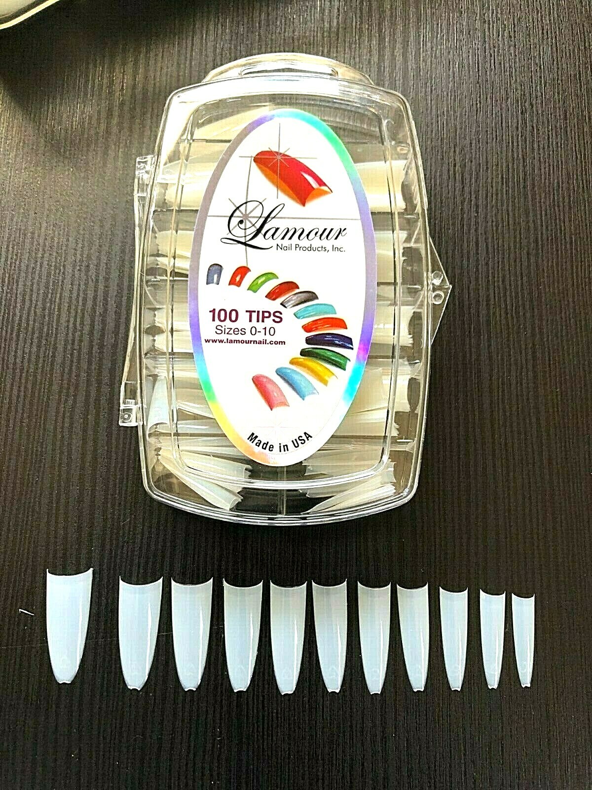 Lamour Vector Shape – Curve Half Moon Natural Nail Tips – Box 100 tips USA