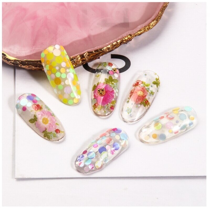 6 grid/bag Mixed Nail Glitter Powder Sequins Colorful Nail Flakes Sticker 3d DIY