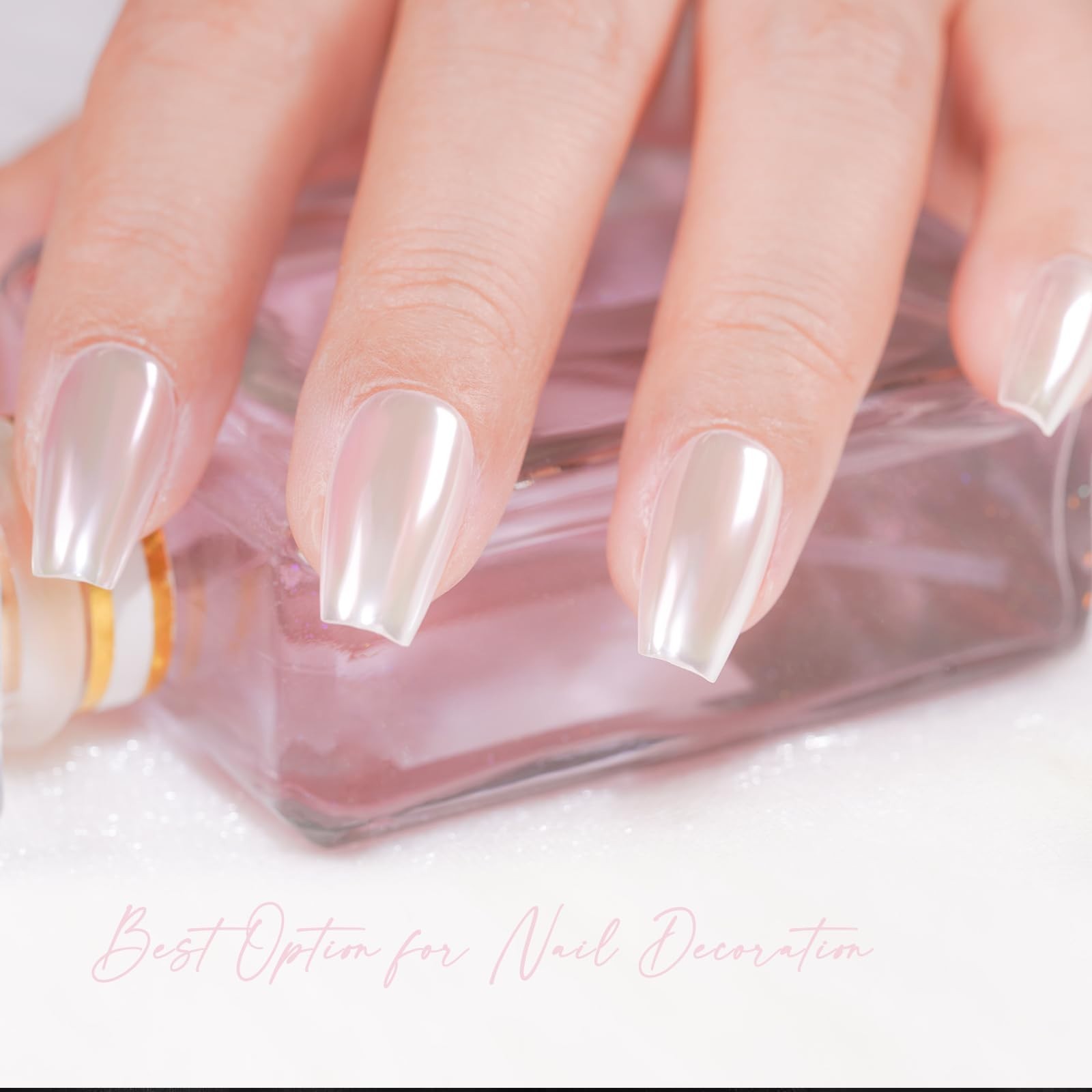 Pearl White Chrome Nail Powder Set – 6 Colors Iridescent Glitter for Gel Polish