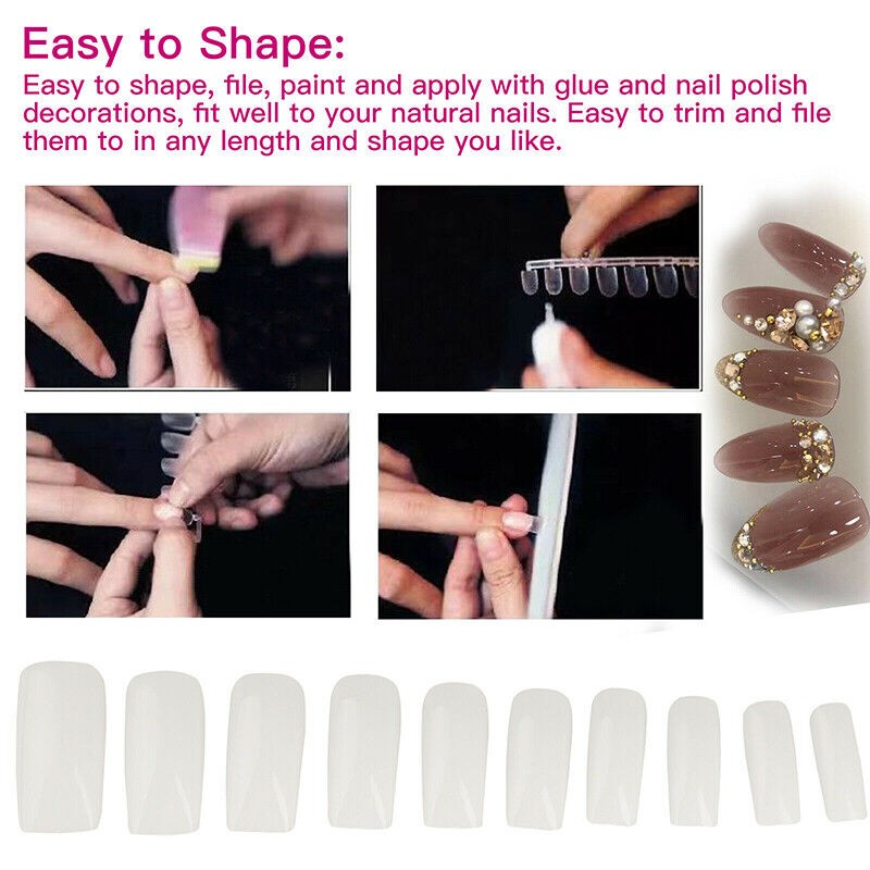 500pcs Fashion Manicure Full Cover Natural False Nails Fake Tips Tools With Box