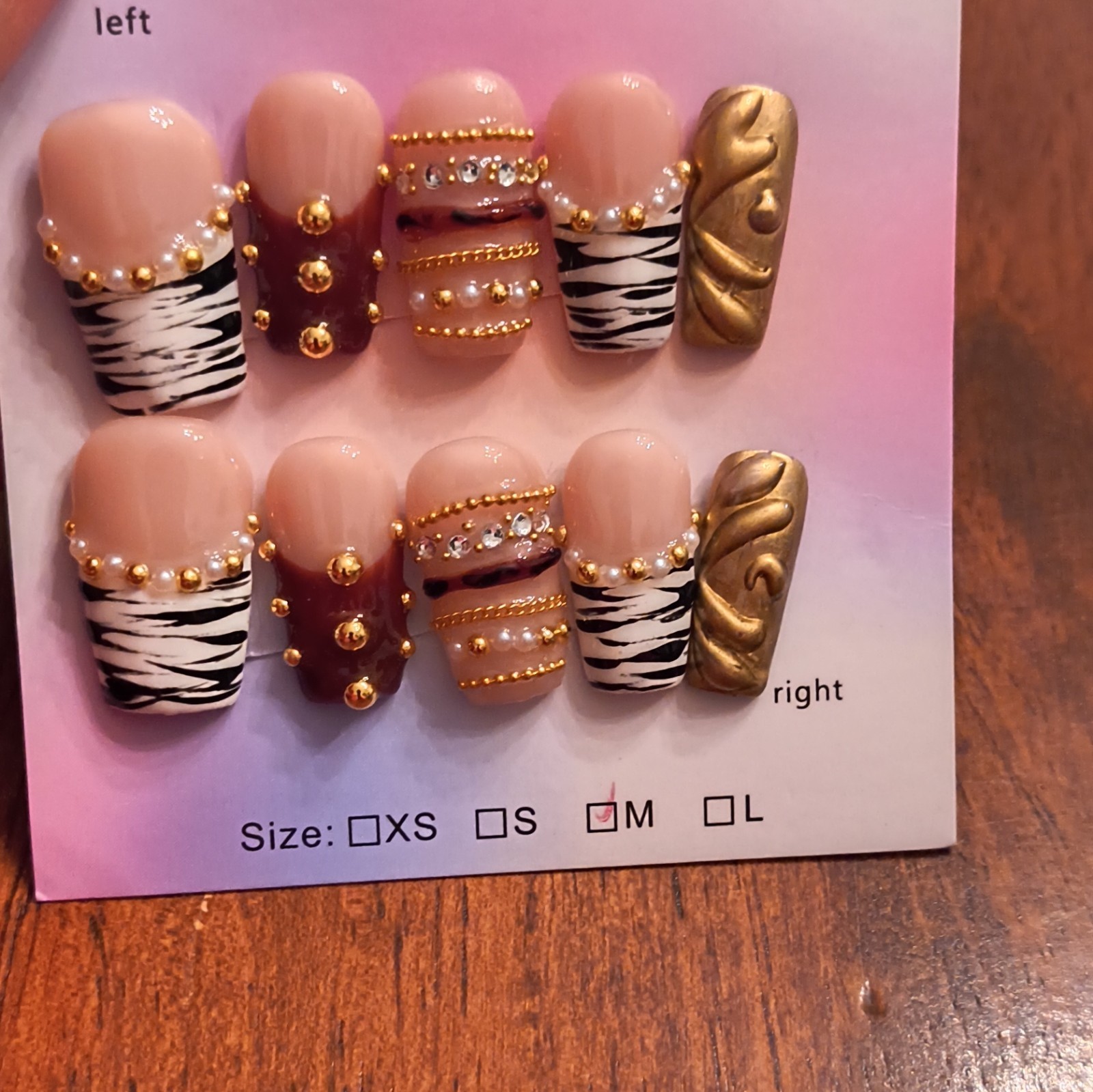 Press-On Nails Medium Square Multicolor 3D Animal Zebra Print Full Cover