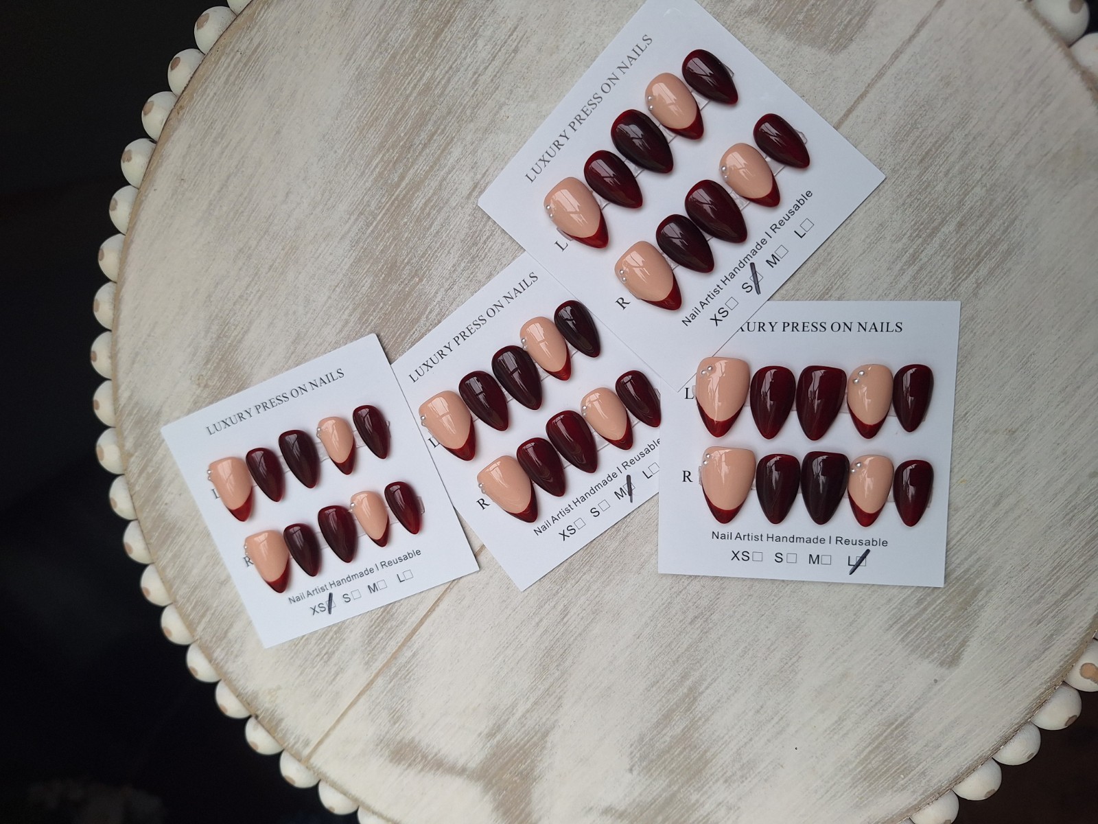 Red French Press On Nails, Short Lenght. Sizes Xs,S,M,L