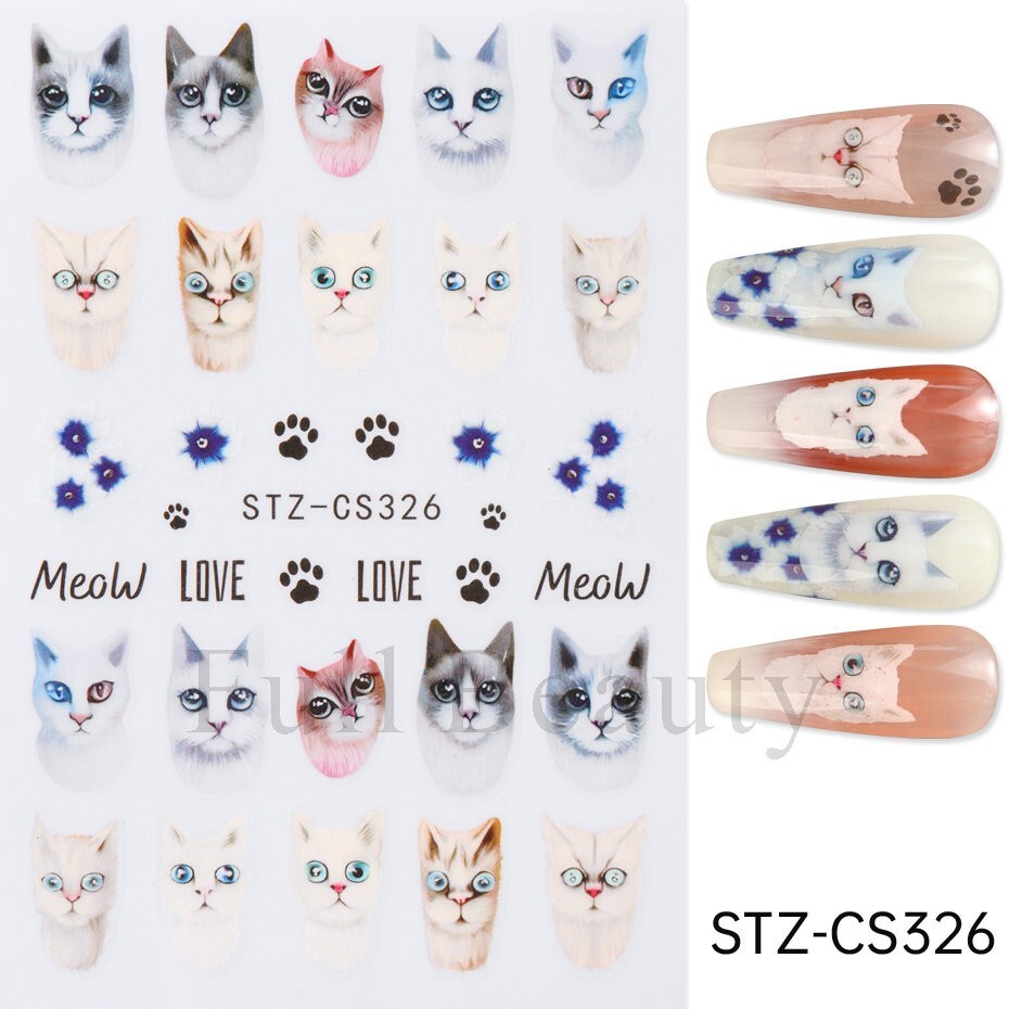 Cat Kitten Meow Animal Print Nail Stickers Decals Decoration Waterproof DIY NS53