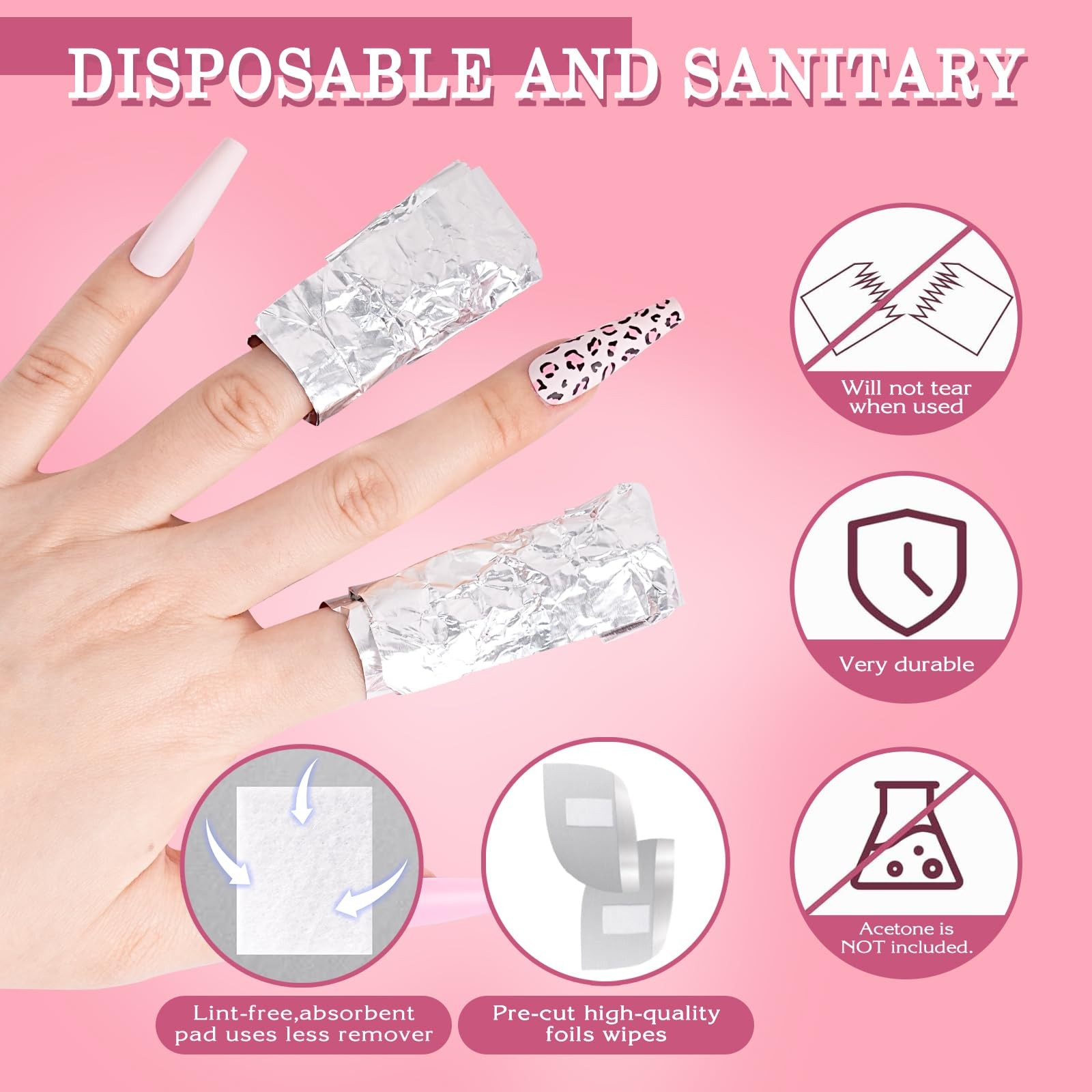 BOMOQING 200PCS Foil Nail Wraps for Acrylic Dip Powder Removal, Gel Silver