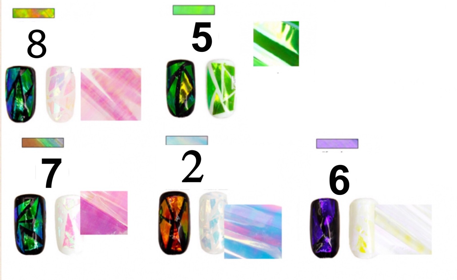 BROKEN GLASS Nail Foil 9 Colours NAILS Stickers Mirror Transfer Shimmer Effect
