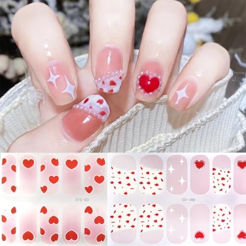 6 Sheets Valentine’s Day Nail Wraps Stickers 3D Red Heart Nail Polish Strips