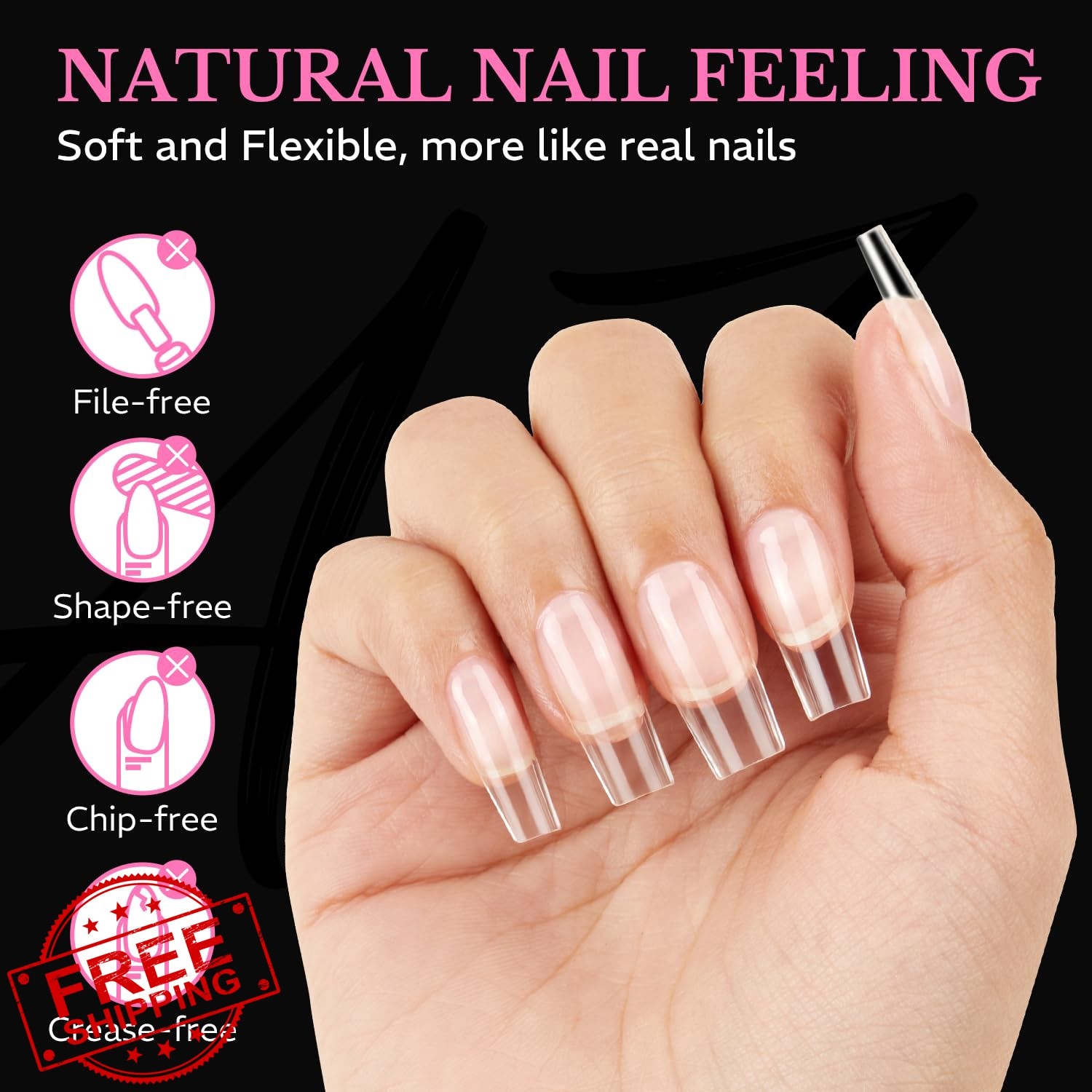 AZUREBEAUTY Medium Square Nail Tips 600pcs 15 Sizes