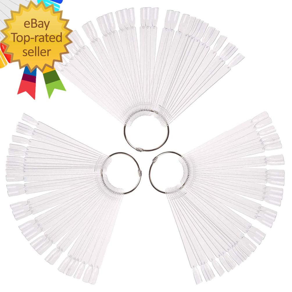 150 Pcs Clear Nail Swatch Sticks with Ring Fan Shape Nail Art