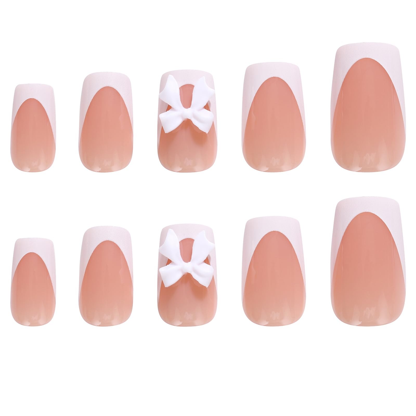 24Pcs Pink French Tip Press On Nails – Short Square Glossy Nude Fake Nails, F…