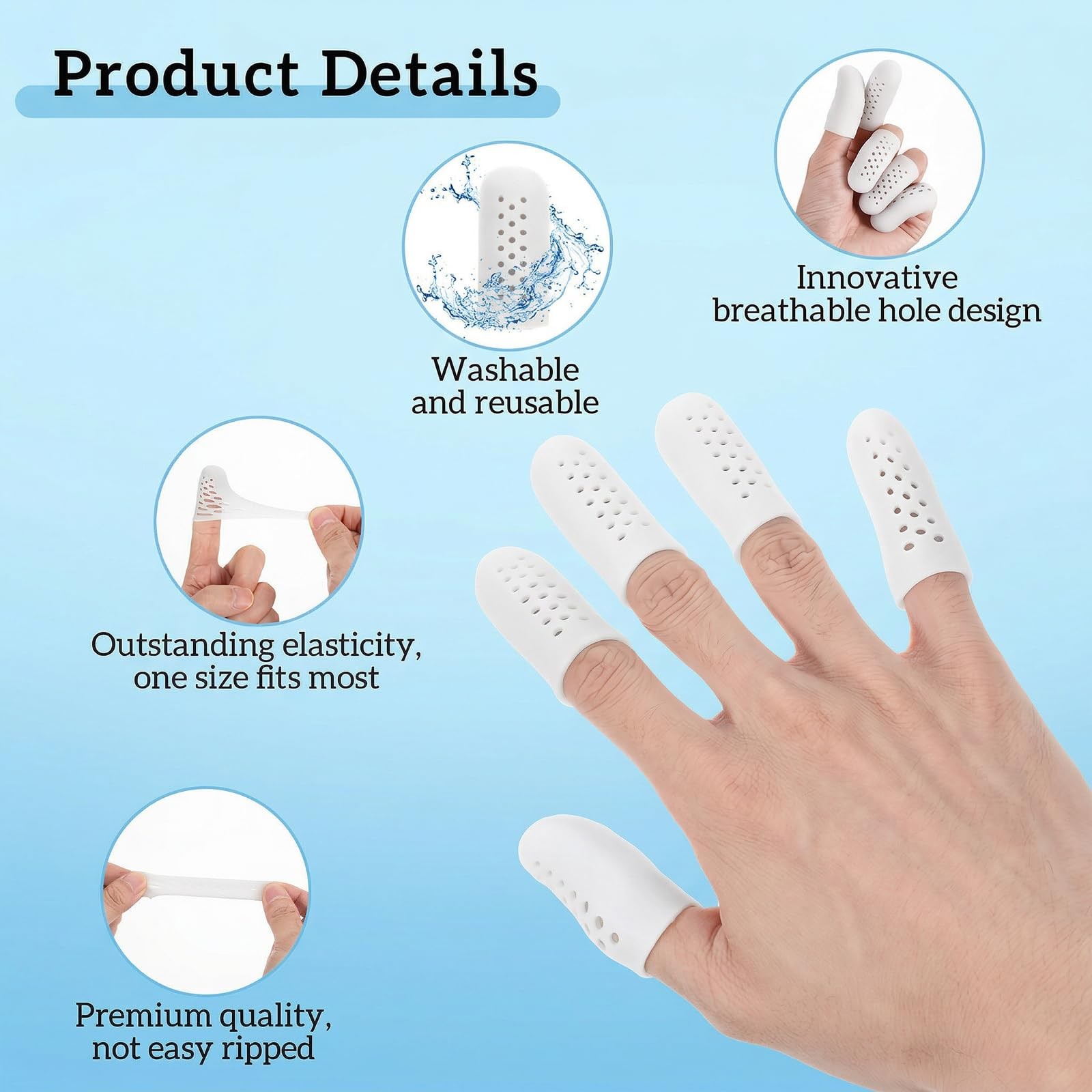 16 Pcs Silicone Finger Sleeve Gel Finger Cot with Air Holes Breathable Finger…