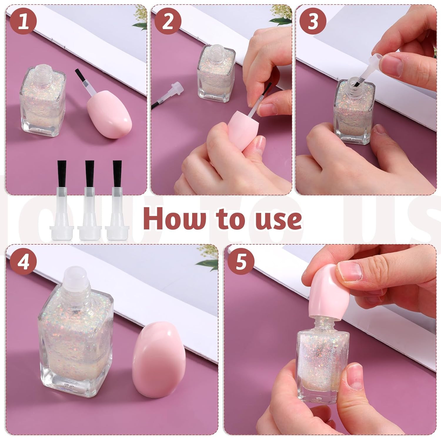 51Pcs Nail Polish Brush Replacement with Wood Handle, Disposable Dip Powder & Li