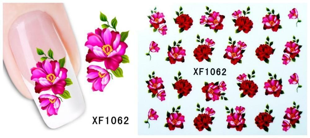 Nail Art Water Transfer Sticker Decal Stickers Pretty Flowers Red Pink XF1062