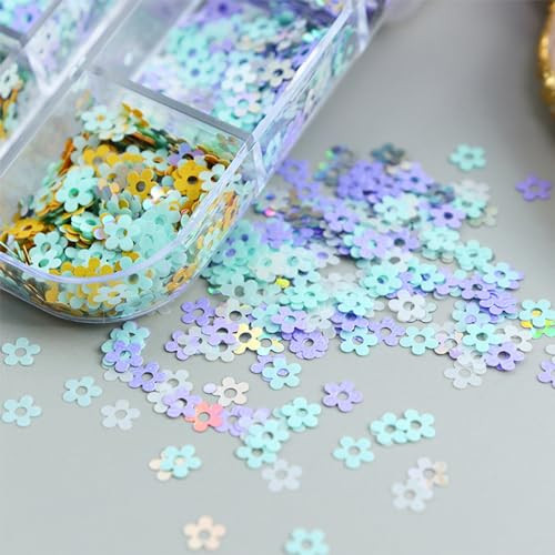 12 Grids Flower Nail Art Glitter Sequins 3D Holographic Floral Nail Flakes