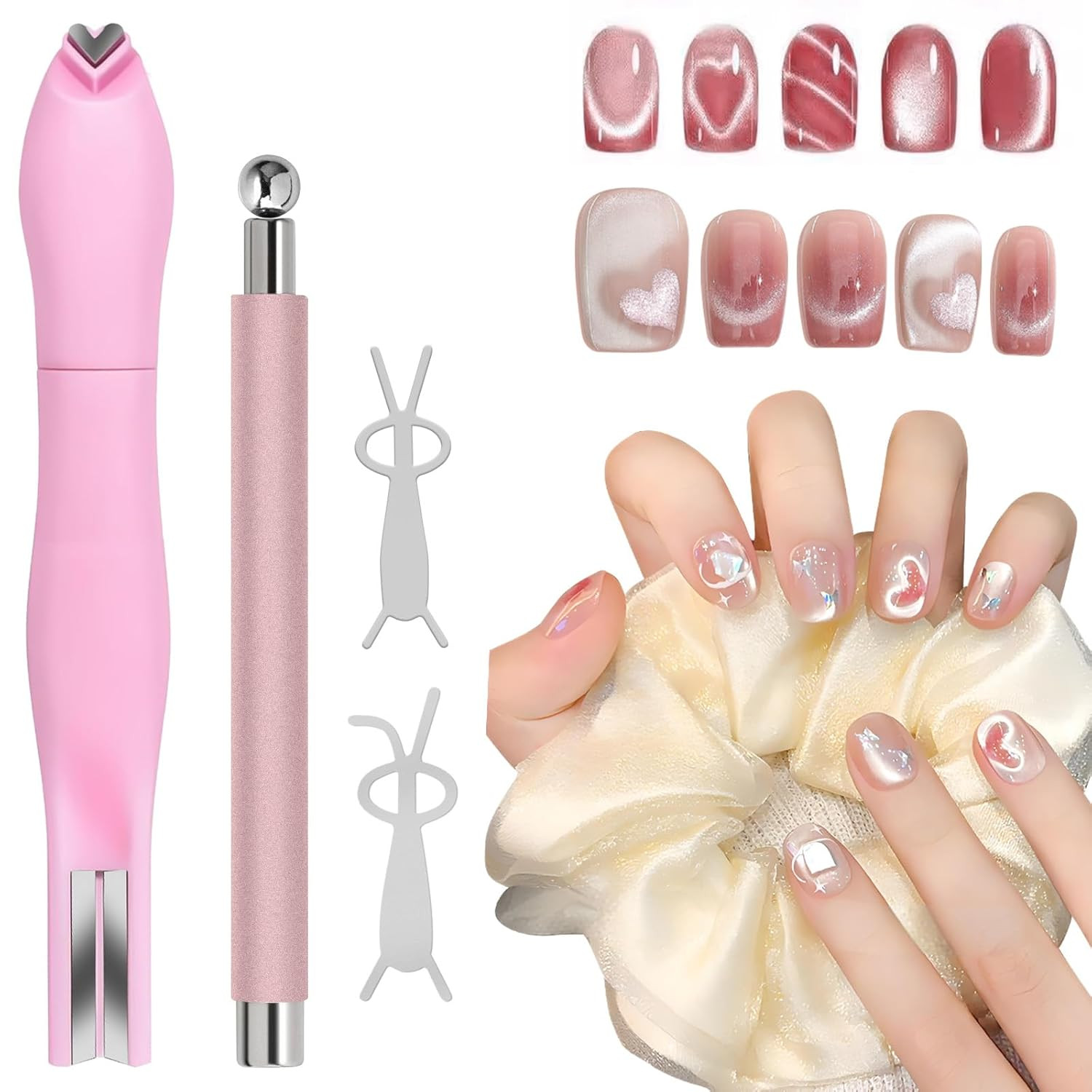 4Pcs Cat Eye Nail Magnet Kit, 3-In-1 Magnet for Gel Polish with Dual-Ended Pen &