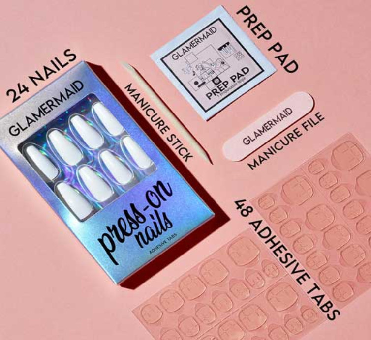 Glamermaid Press-On Nails Adhesive Tab Mini Nail File Pad Manicure Almond Leaves
