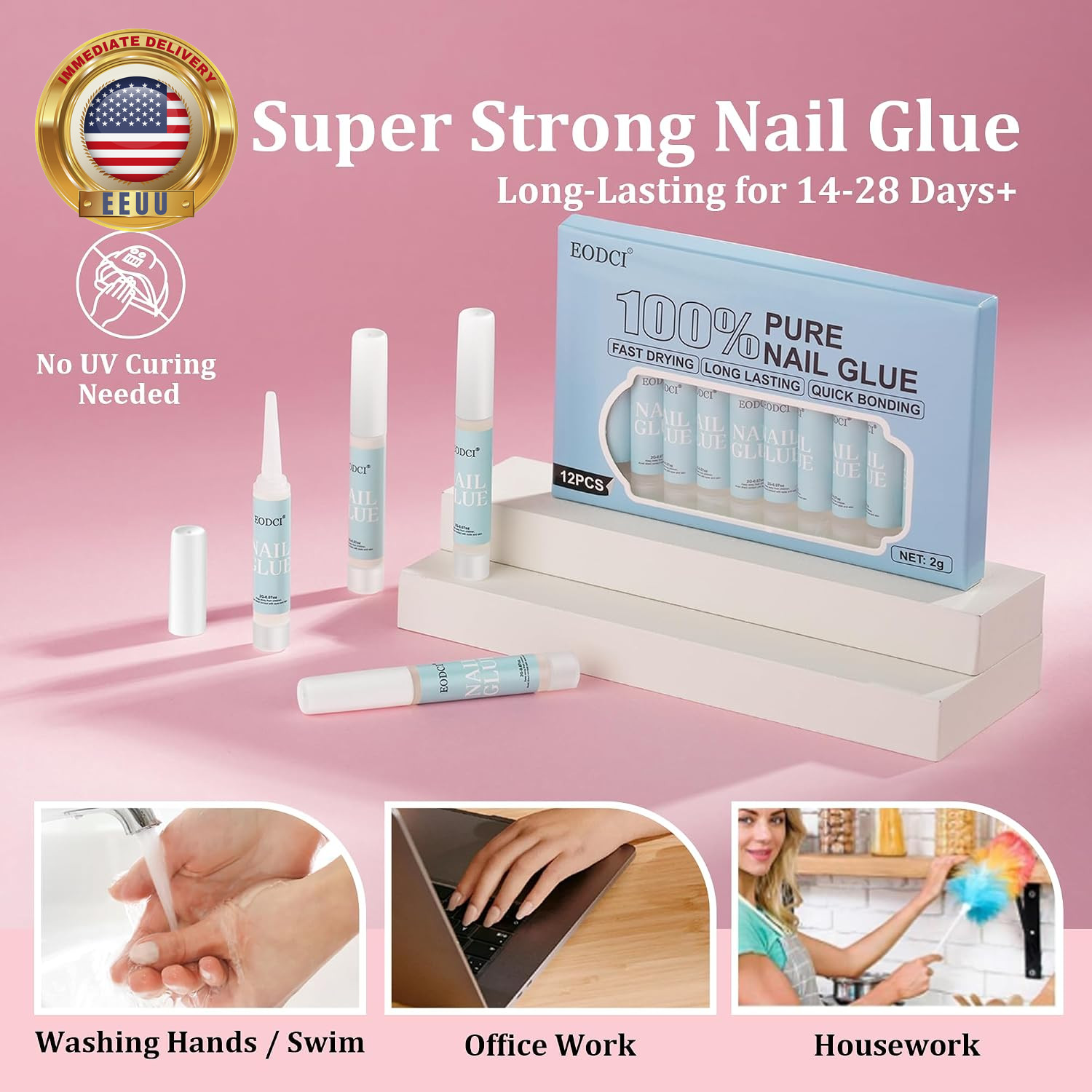12Pcs Nail Glue Super Strong for Acrylic Nails Press on Nails Professional for N