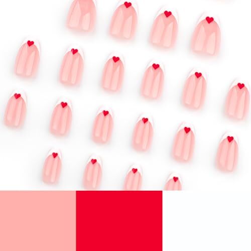 Valentine’s Day Press on Nails Short Almond Heart Fake style30-red heart almond