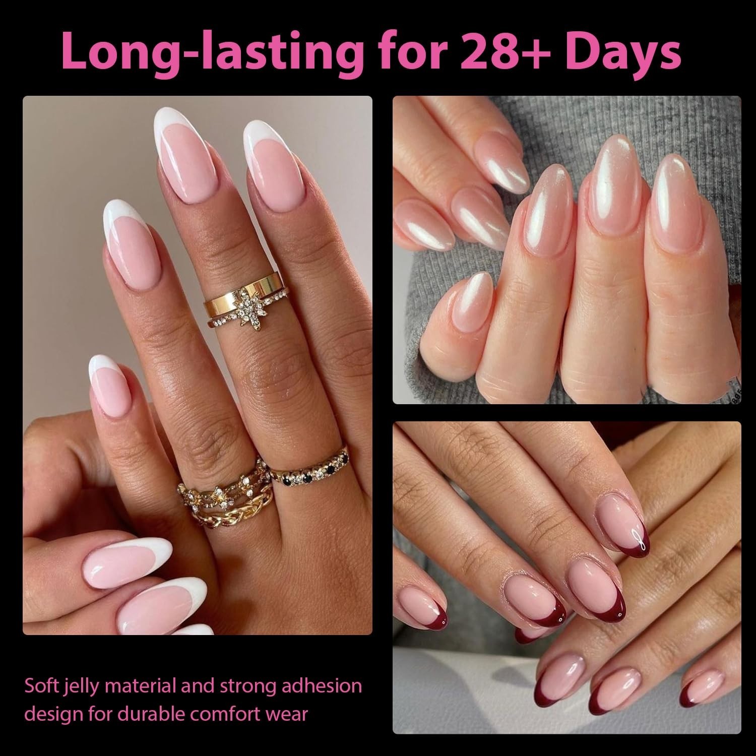 UNA GELLA Oval Fake Nails 504pcs Almond Soft Gel Tips 12 Sizes Full Cover Kit