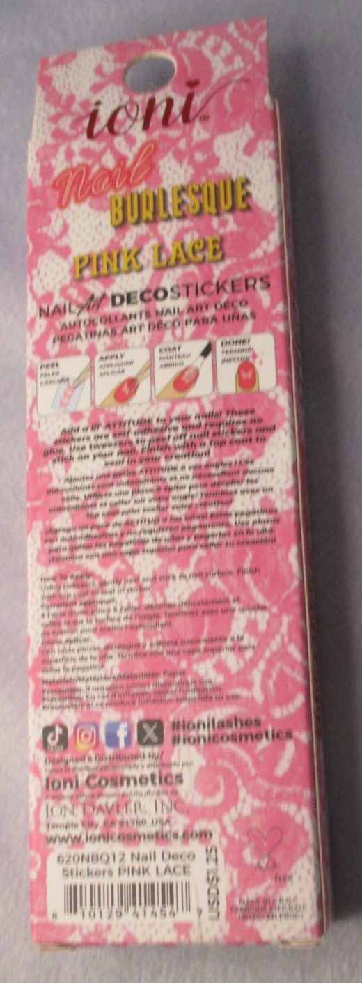 Ioni Nail Art Deco Stickers Pink Lace Transformational Beauty for your Nails NEW