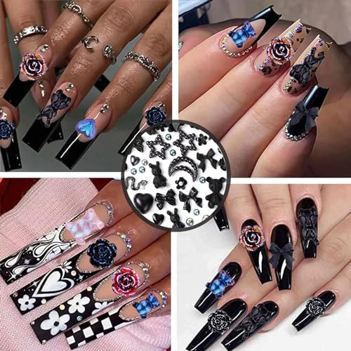 110 Pieces 3D Nail Charms for Acrylic Nails, Camellia Rose Flower Butterfly