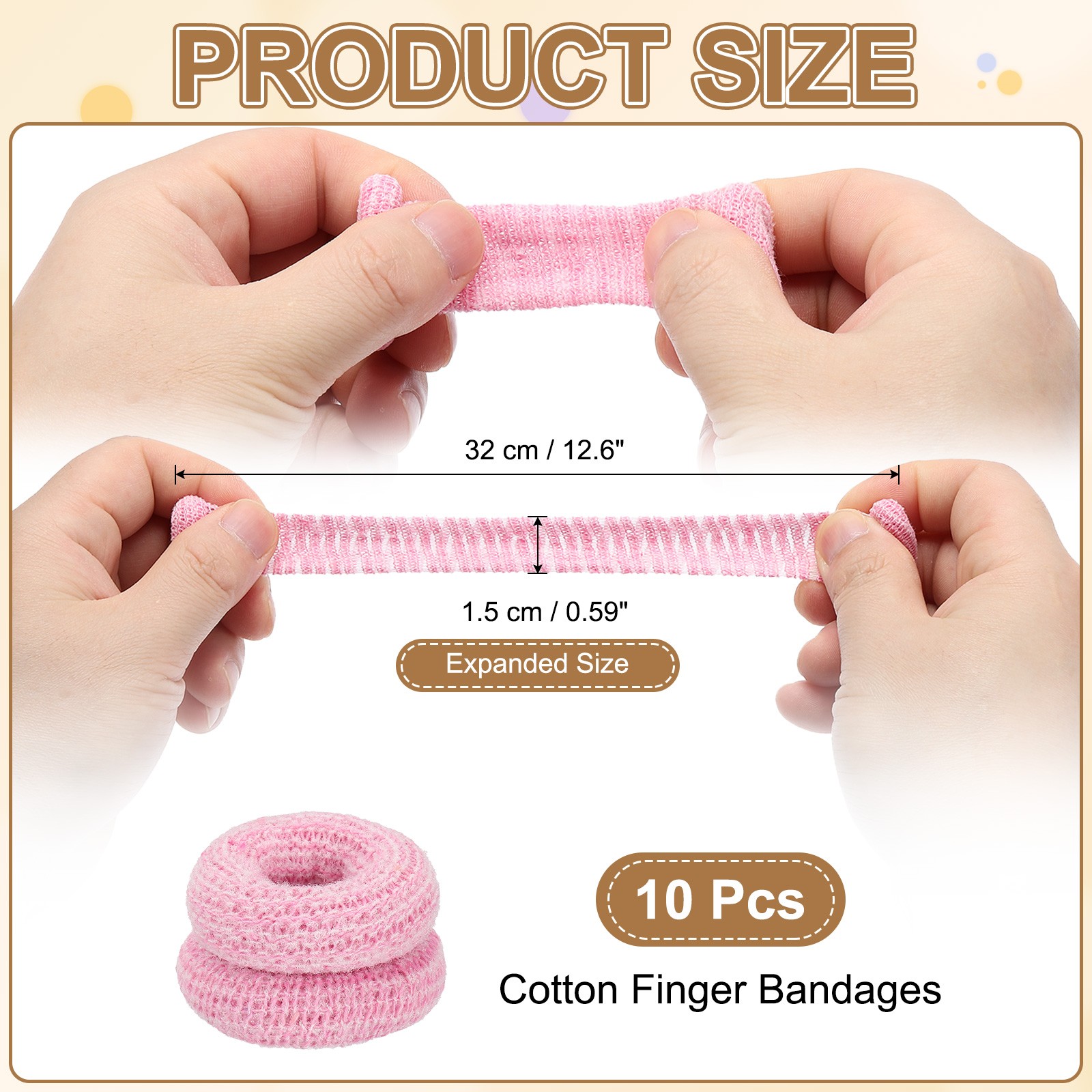 10 PCS Cotton Finger Bandages Finger x 1.5 cm Tip，32 Bandages Protectors, Pink