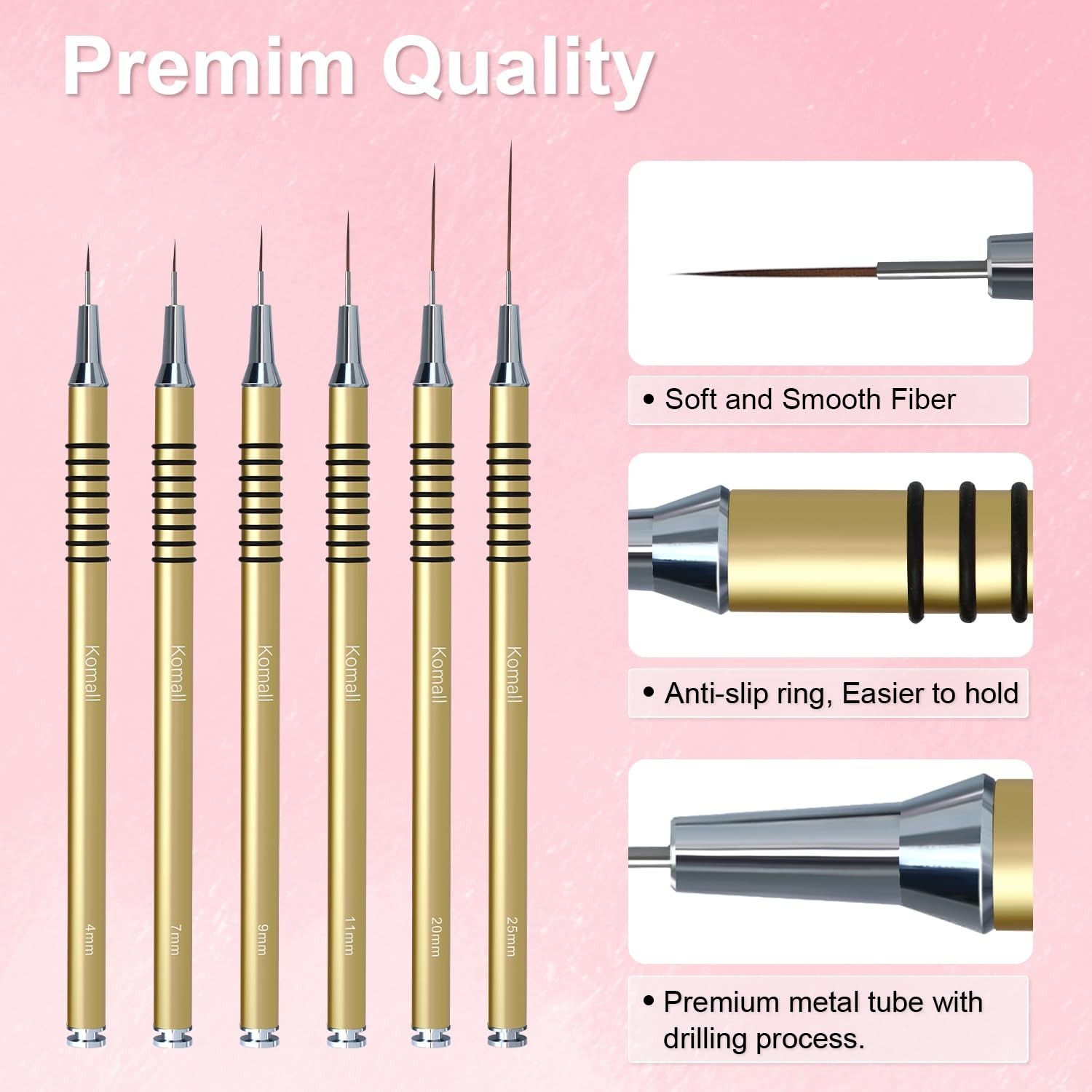 Metallic Nail Art Brushes, 6Pcs Non Slip Liner Brush Set, UV Gel Polish Paint…