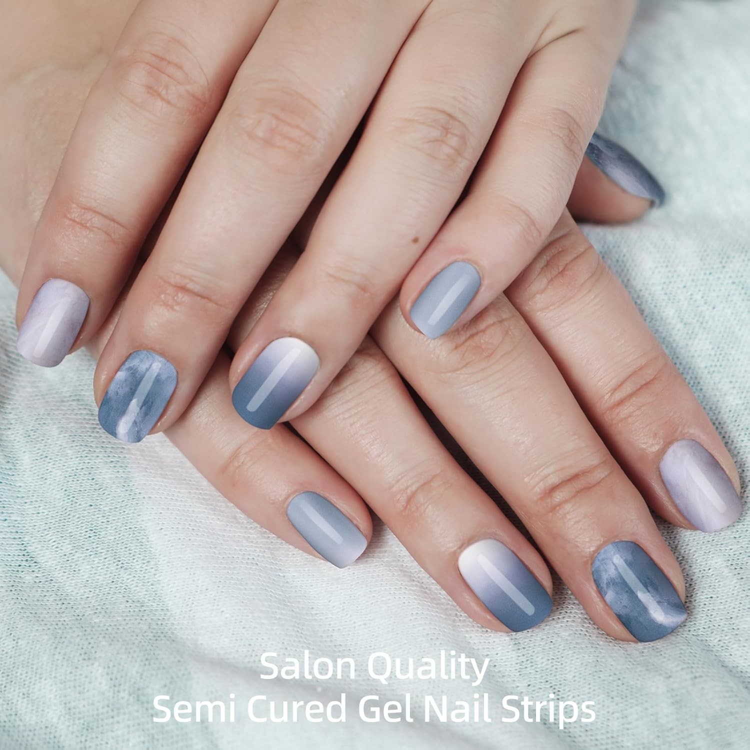 Semi Cured Gel Nail Strips, 28 pcs UV Stickers for F. Dreamy Waves
