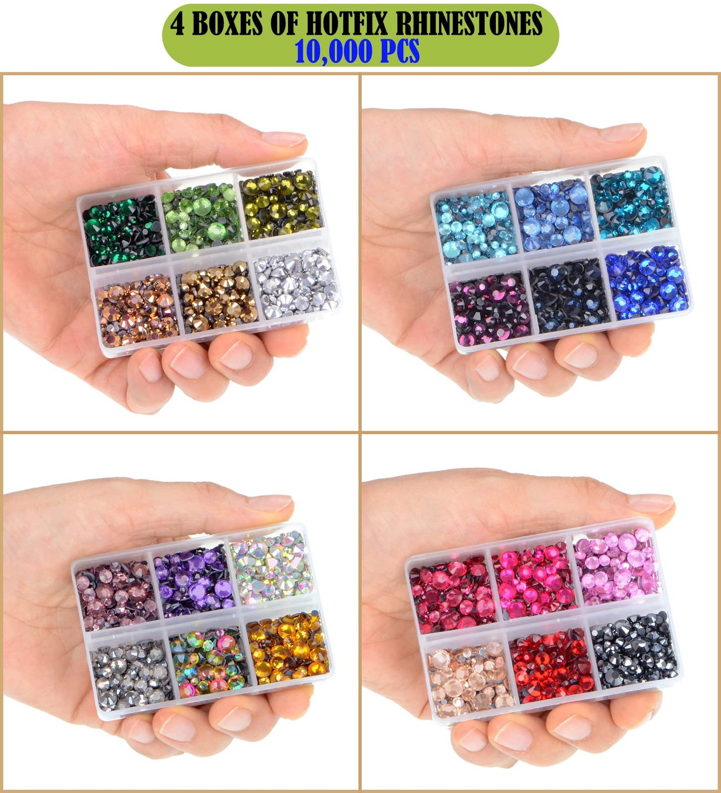 10000pcs Hotfix Rhinestones Flatback Glass Crystal 24 Mixed Color Rhinestone …
