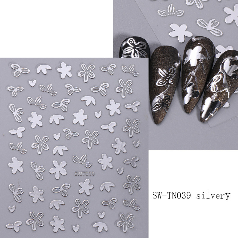 2Pcs Leaf Metallic Ornament Geometric Rose Gold Nail Art Stickers SWT39 NS20