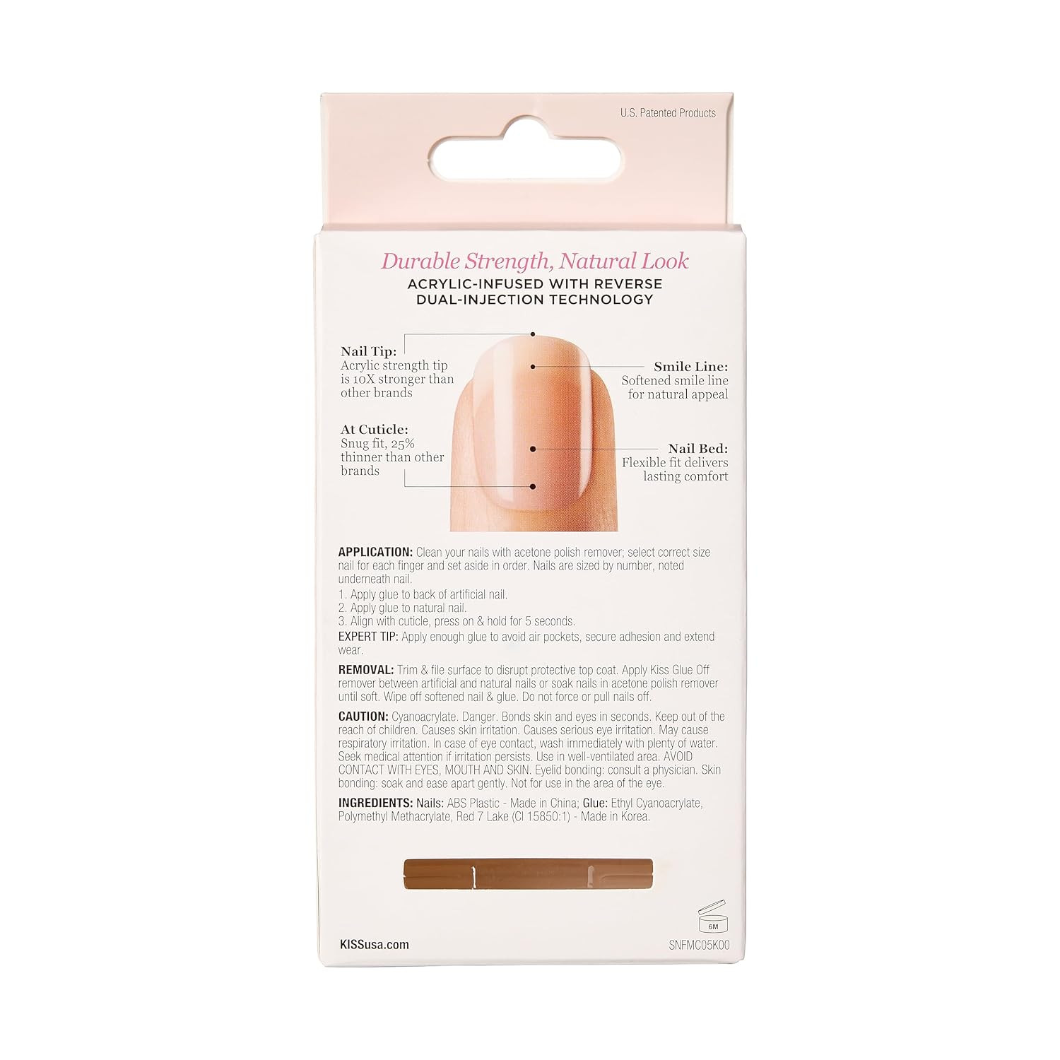 Salon Acrylic Press On Nails, Nail glue included, ‘Cashmere’, French, Medium Siz