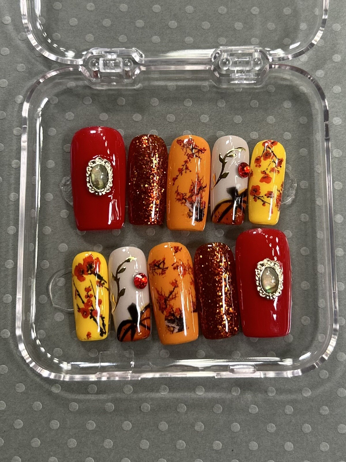 🍁 CUSTOM Gel Press On Nails, Fall Nails FULL Set Sz Large Square 0,4,3,5,7
