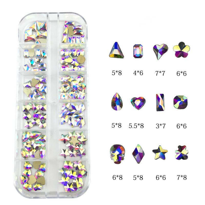 Nail Art Rhinestones Mix Flatback Glass Gems Glitter Crystals 3D Tips Decoration