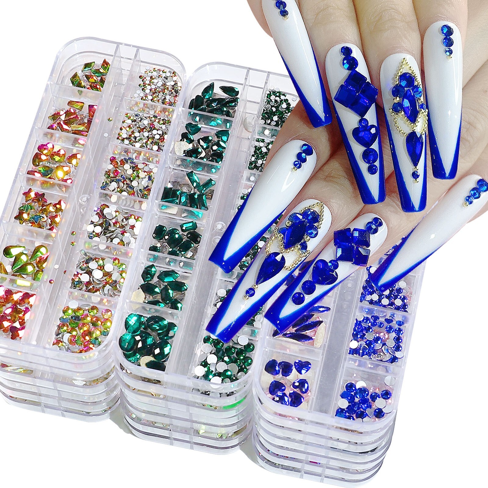 1 Box 3D Glitter Mix Gems Nail Rhinestones for Nail Art Tips Decoration DIY